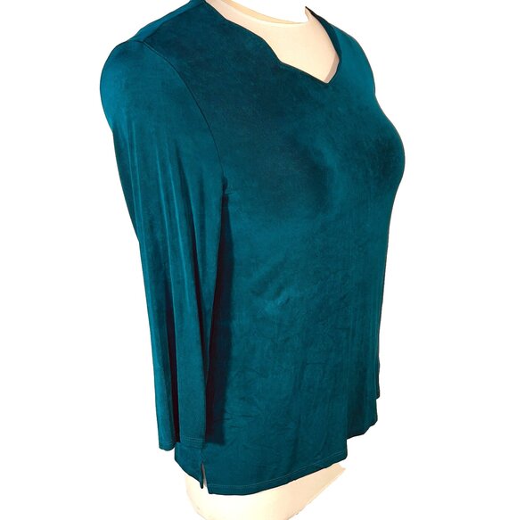 Chico's Travelers Blouse Womens L Teal Blue Green V-Neck 3/4 Sleeve - Picture 3 of 16